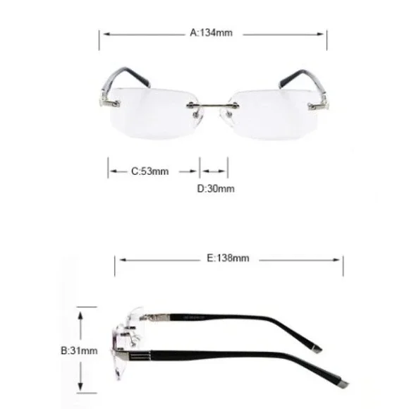 Mens Rimless Rectangular Sunglasses Clear Lens Eyewear Blue Light Retro‎ Classy - Picture 4 of 9